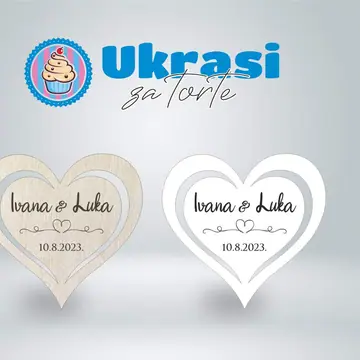 Drveni magnet za vjenčanje heart