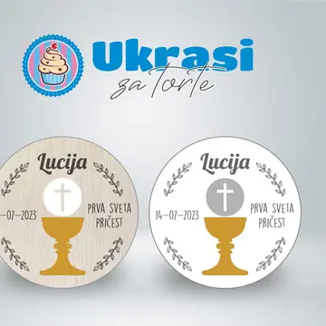 Drveni magnet prva sveta pričest sa kaležom u boji