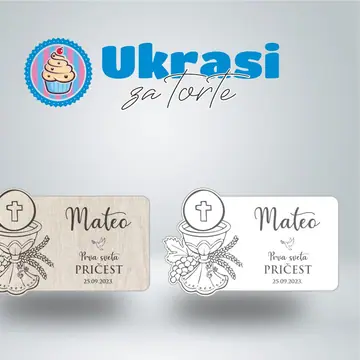 Drveni magnet prva pričest design