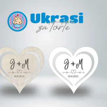 Drveni magnet za vjenčanje heart sa inicijalima